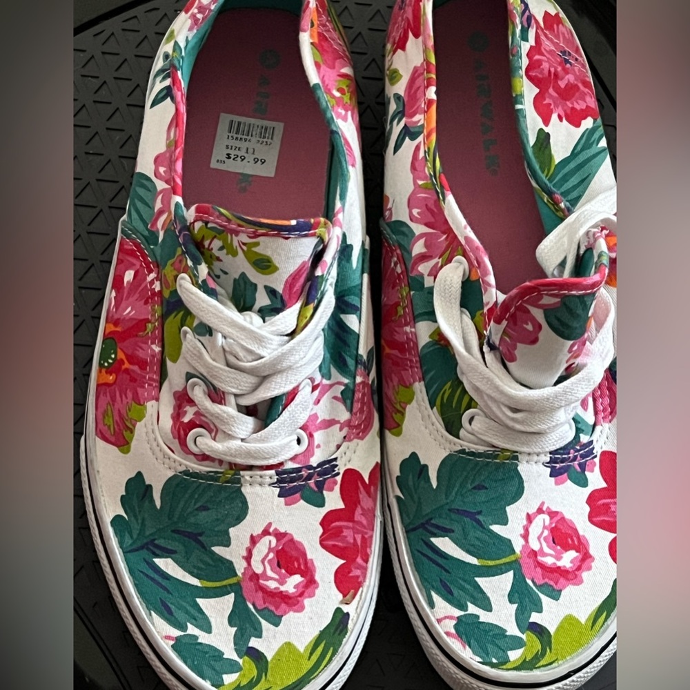 Size 11 Floral tennis shoes white laces, bright print and like new, worn 1x